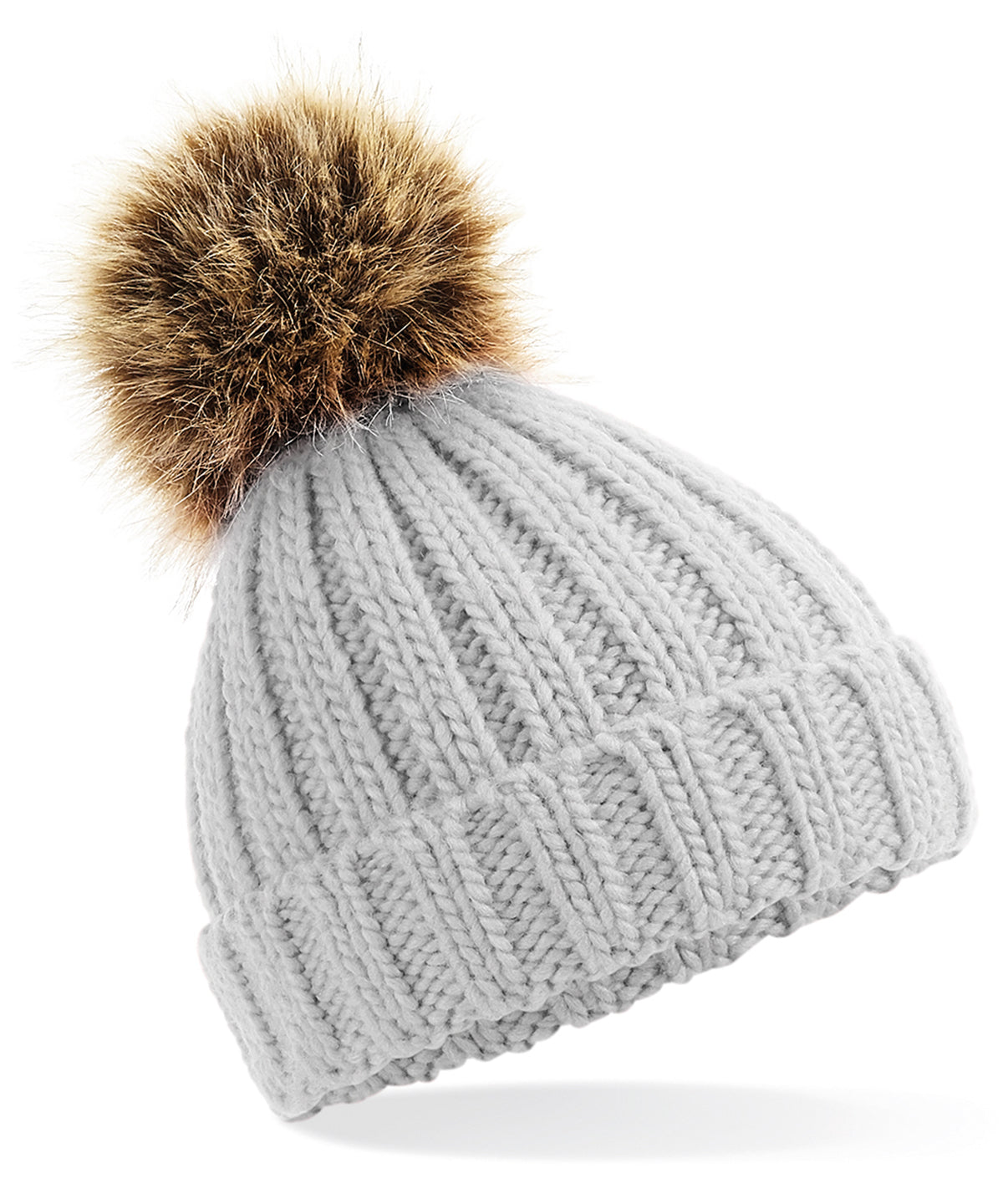 Beechfield Junior Faux Fur Pom Pom Chunky Beanie